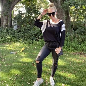 Mixed print French terry cheetah top